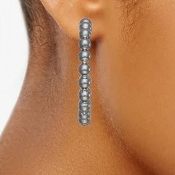 VERA WANG Mod/Contemporary Gunmetal Bubble 1.75" Hoop Earrings**NEW! - Picture 2 of 2